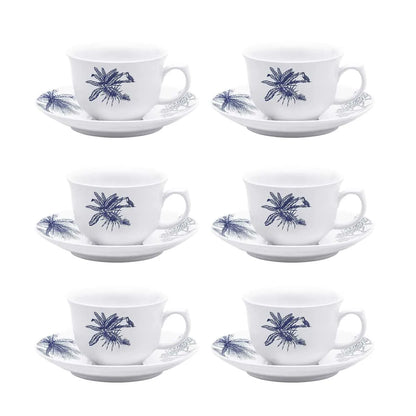 Jogo de 6 Xícaras Grandes 240 Ml Com Pires Flamingo Toile de Jouy